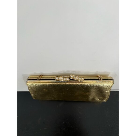 Vintage Gold Evening Bag  Clutch Purse with Chain Strap - Picture 3 of 7
